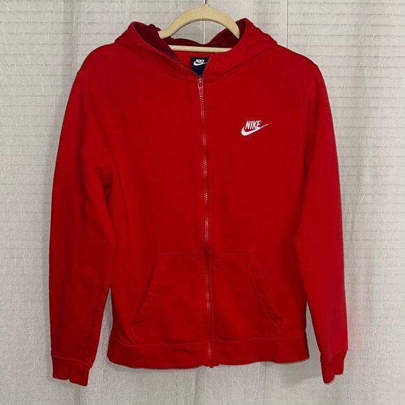 NIKE XL Red Unisex Full Zip Cotton Blend Fleece Sweatshirt Hoodie - Picture 1 of 11